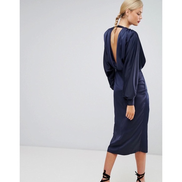ASOS Shoulder Pad Long Sleeve Midi Selenia Dress - Picture 2 of 8